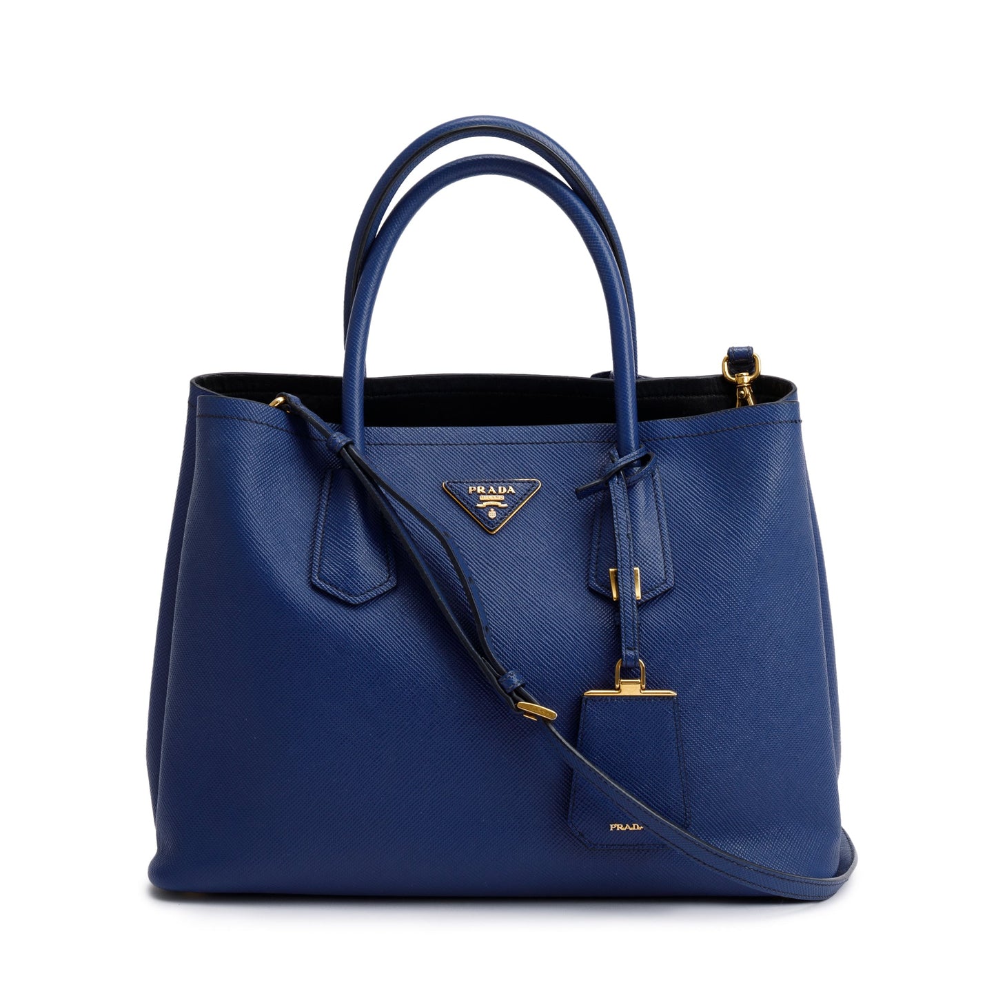 Prada Blue Saffiano Lux Medium Cuir Double Tote