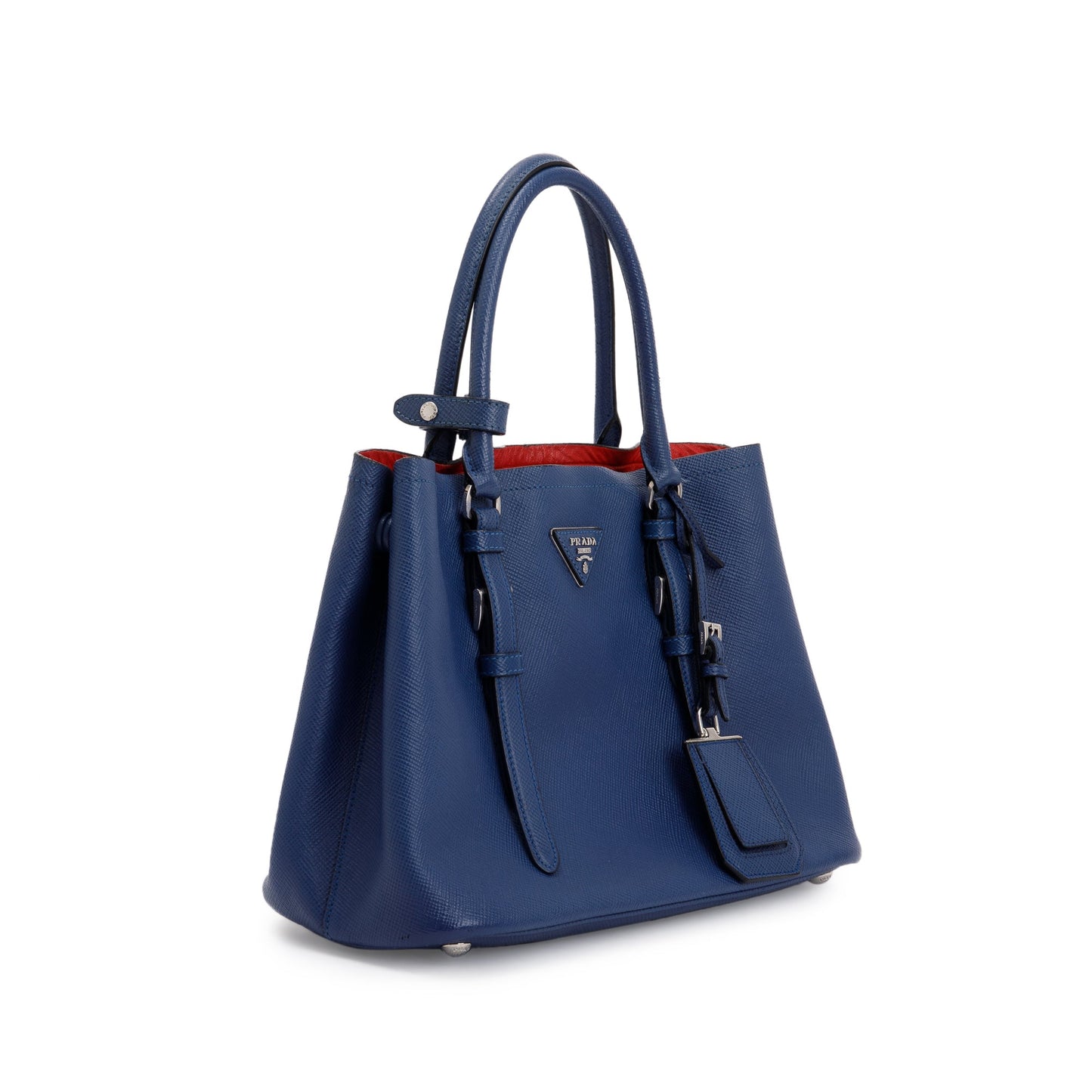 Prada Blue Saffiano Lux Small Cuir Double Tote