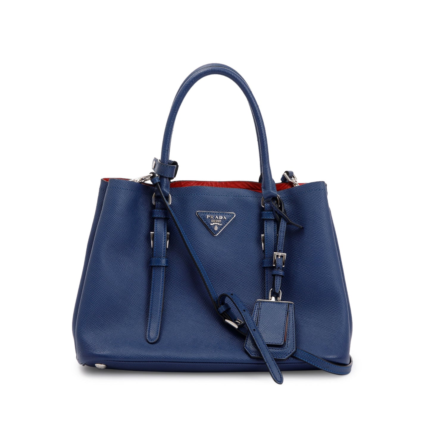 Prada Blue Saffiano Lux Small Cuir Double Tote