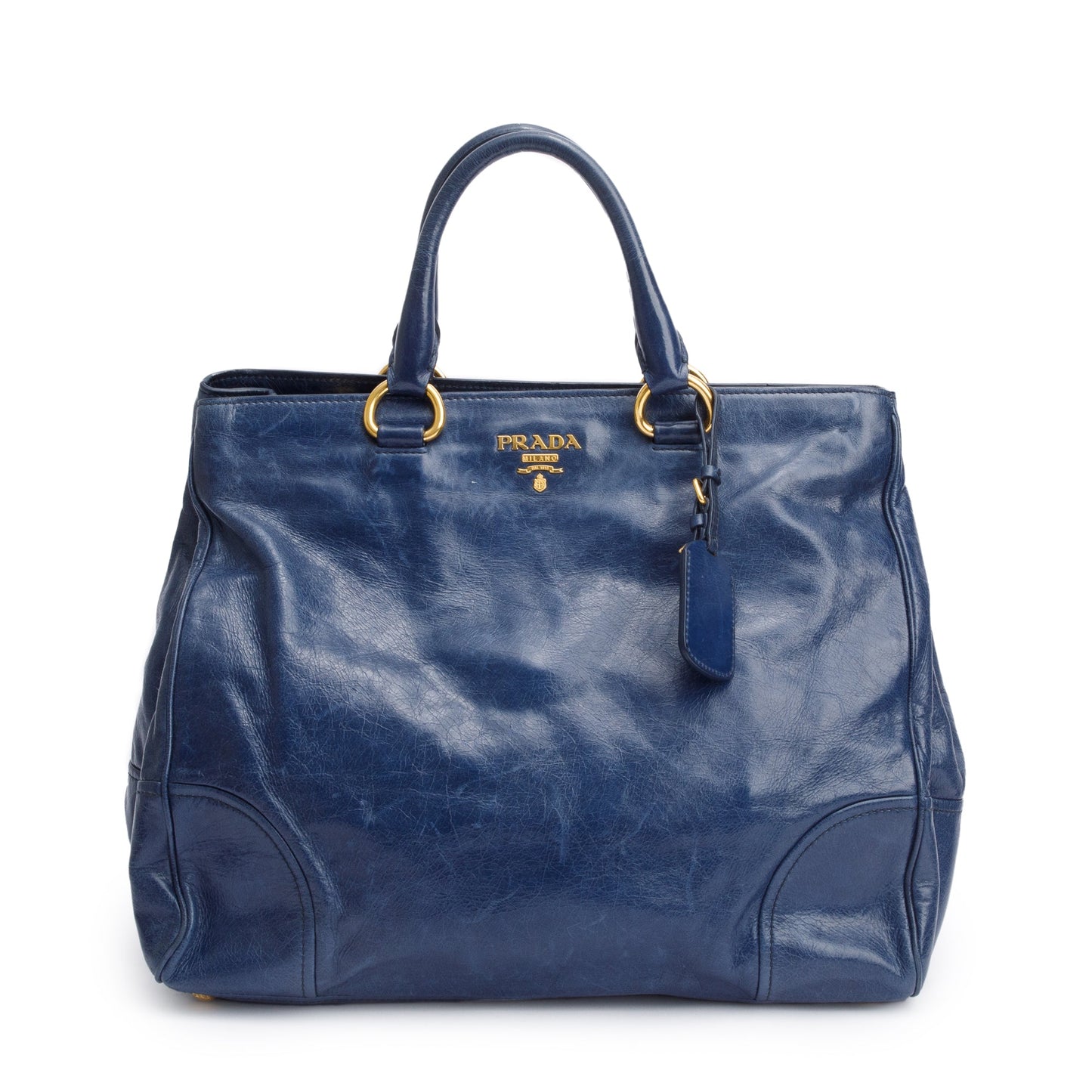 Prada Blue Vitello Shine Leather Shopping Tote