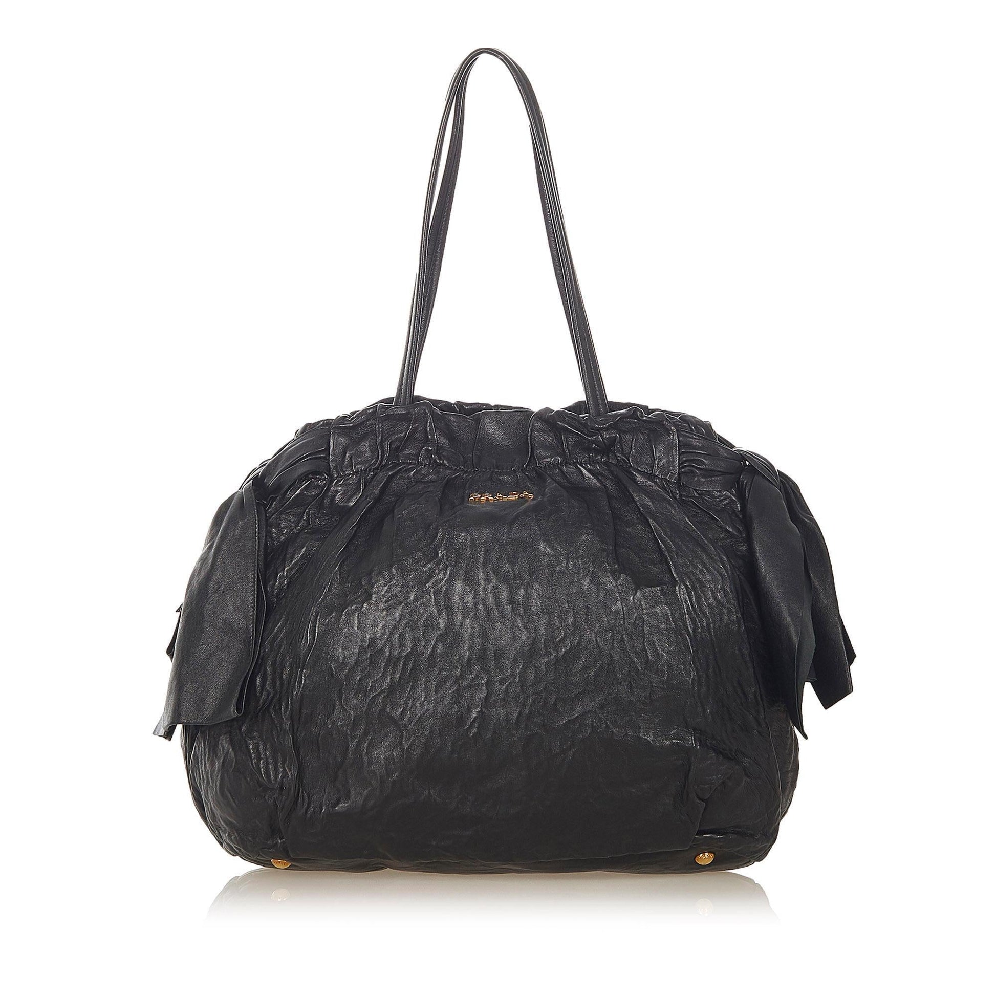 Prada Bow Lambskin Leather Tote Bag  