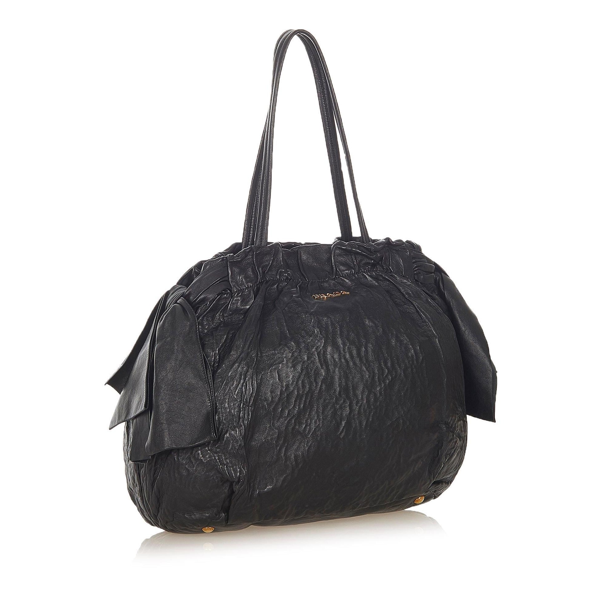 Prada Bow Lambskin Leather Tote Bag  