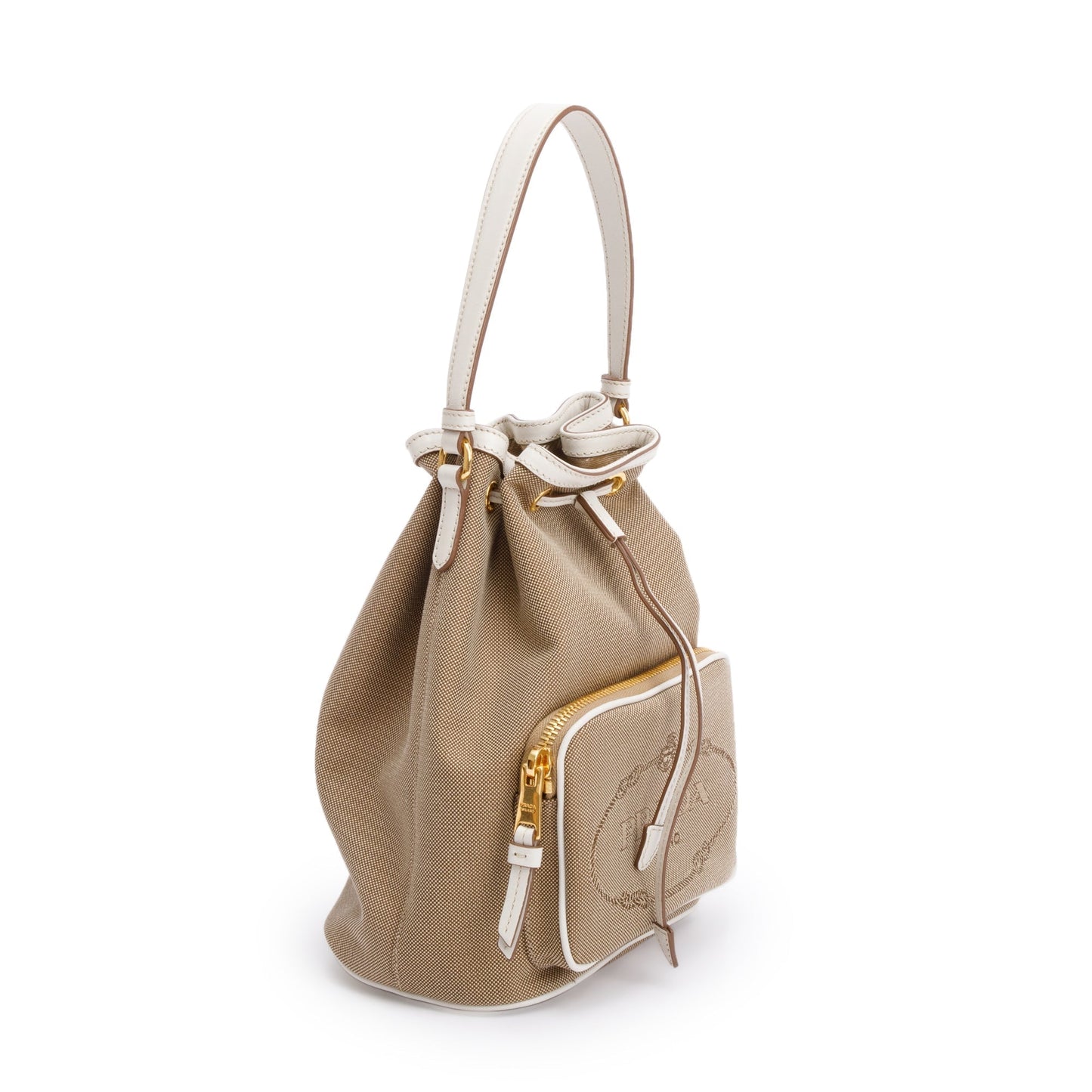 Prada Brown Logo Jacquard Bucket Bag