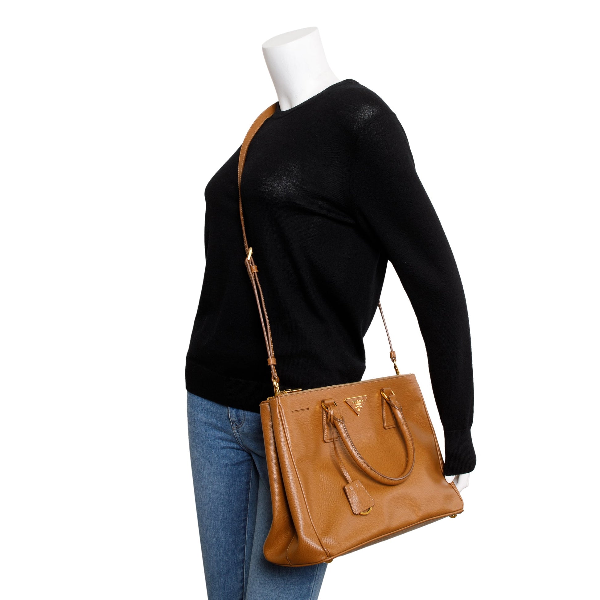 Prada Brown Saffiano Lux Medium Double Zip Galleria Tote