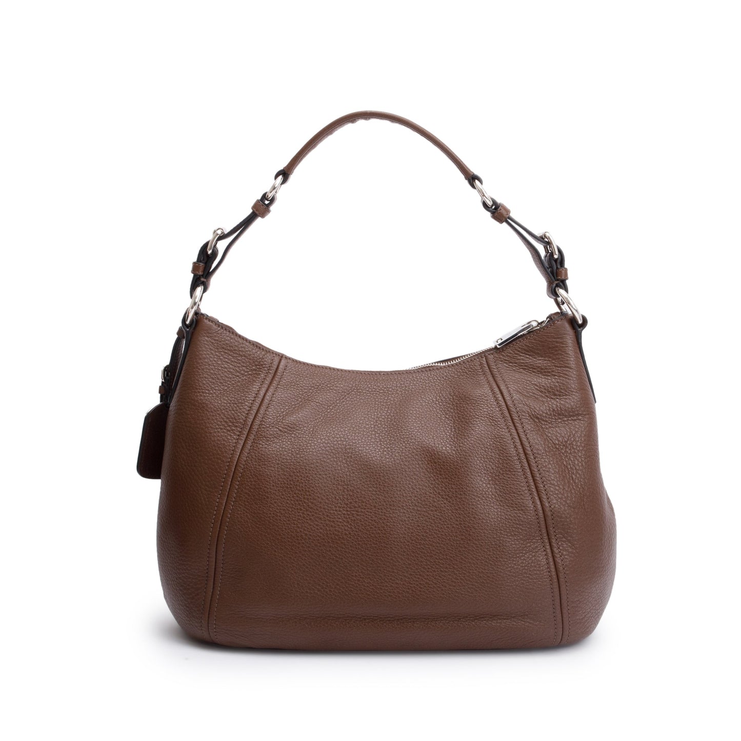 Prada Brown Vitello Phenix Leather Zip Top Hobo Bag