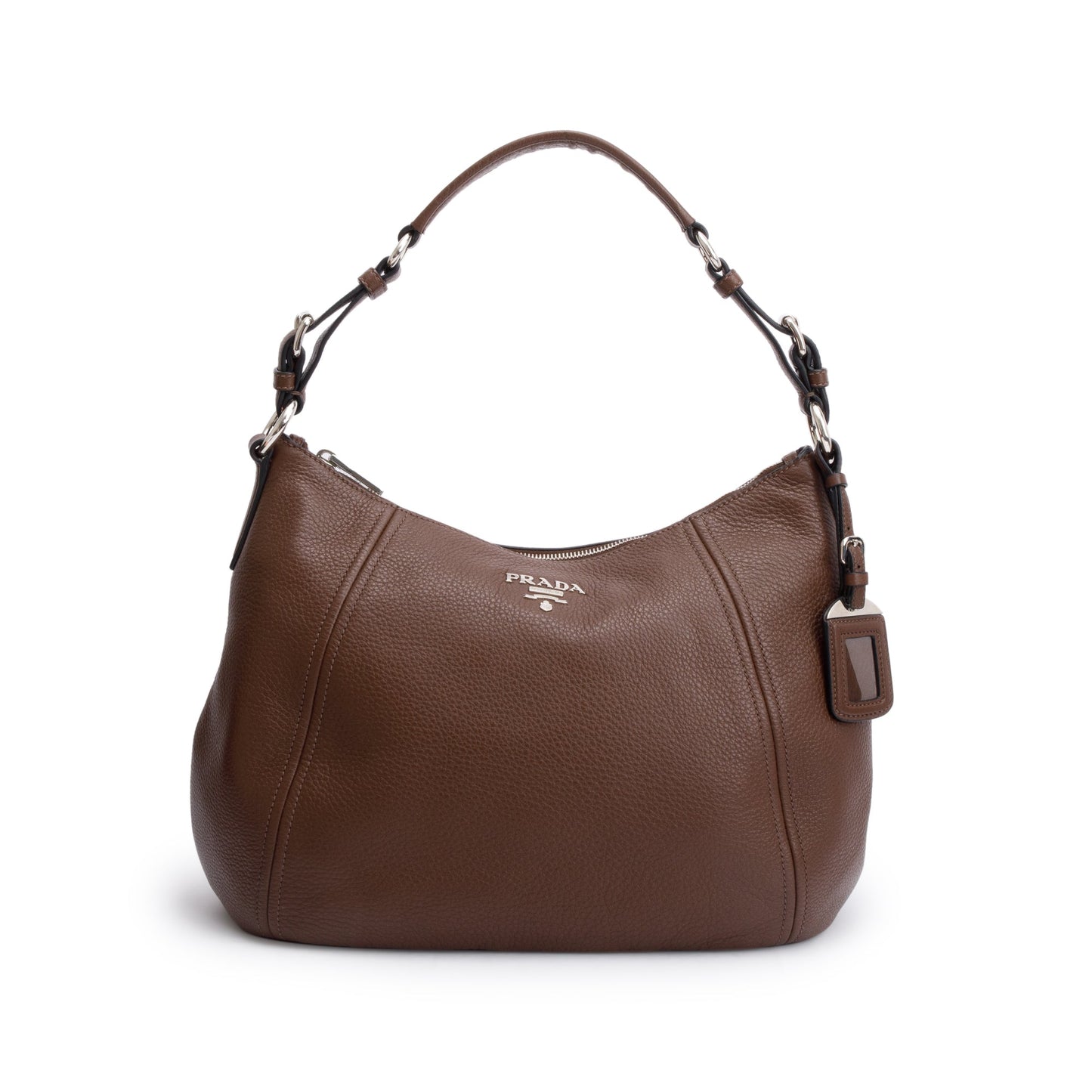 Prada Brown Vitello Phenix Leather Zip Top Hobo Bag