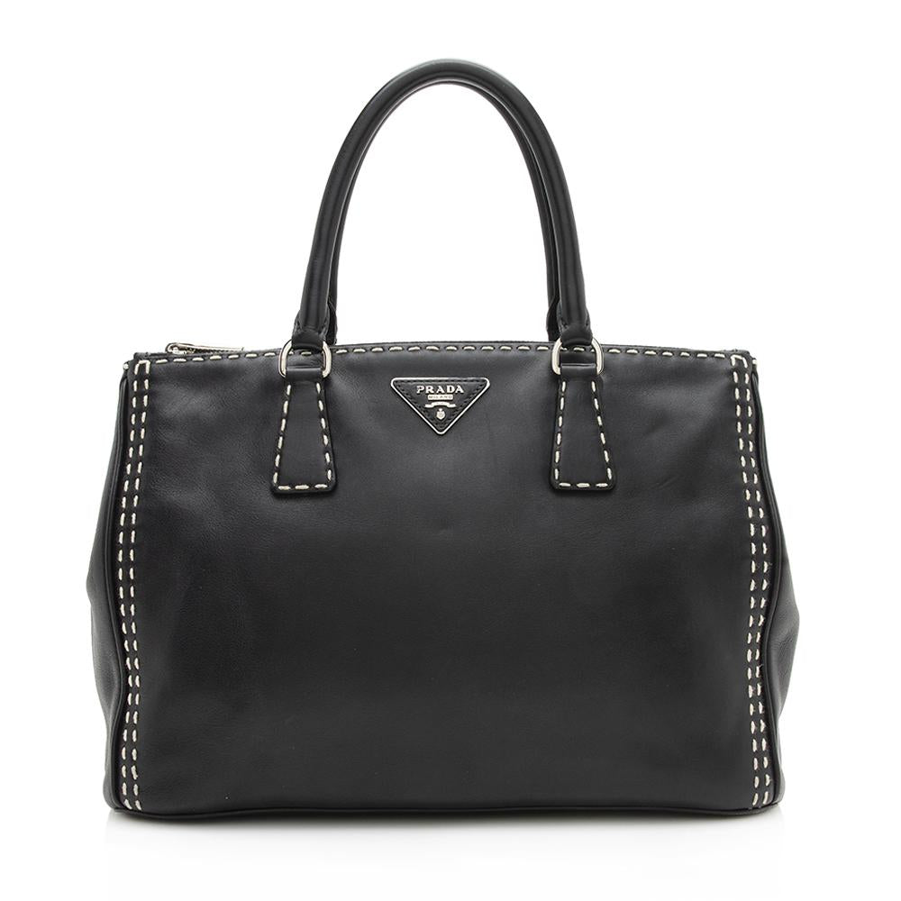 Prada Calfskin Stitched Double-Zip Medium City Tote  