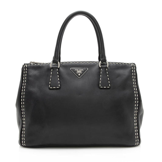 Prada Calfskin Stitched Double-Zip Medium City Tote  