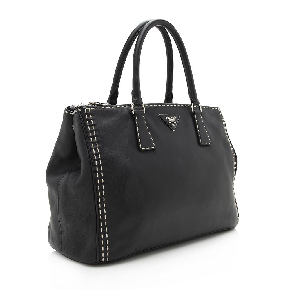 Prada Calfskin Stitched Double-Zip Medium City Tote  