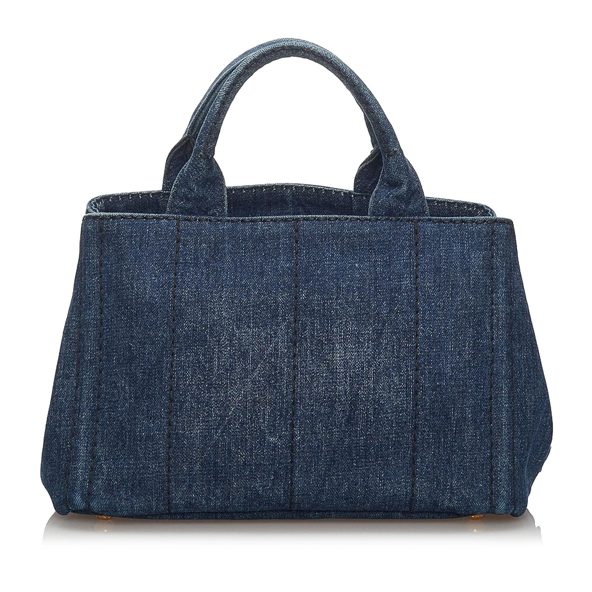 Prada Canapa Logo Denim Handbag (SHG-33957)