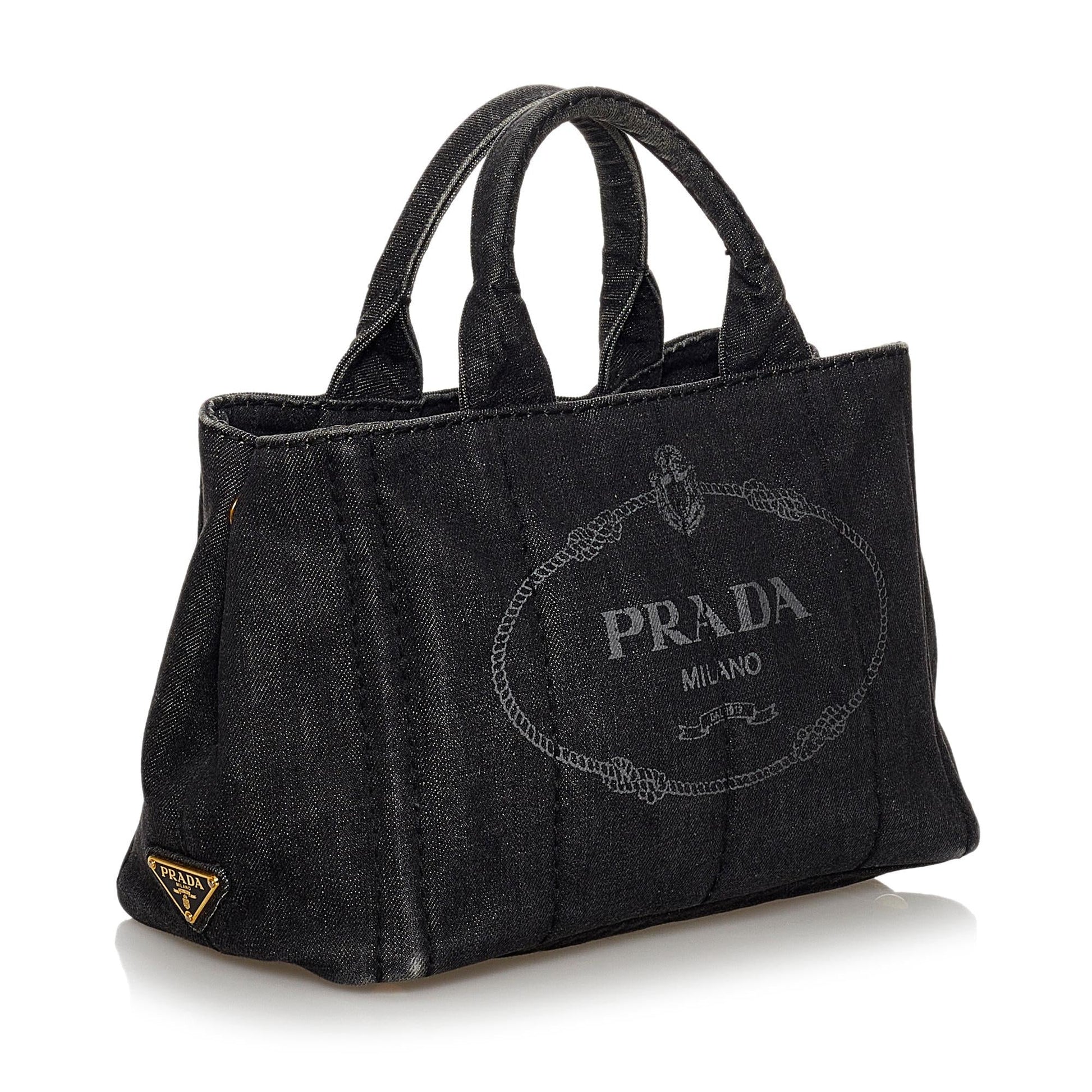 Prada Canapa Logo Denim Satchel (SHG-30089)
