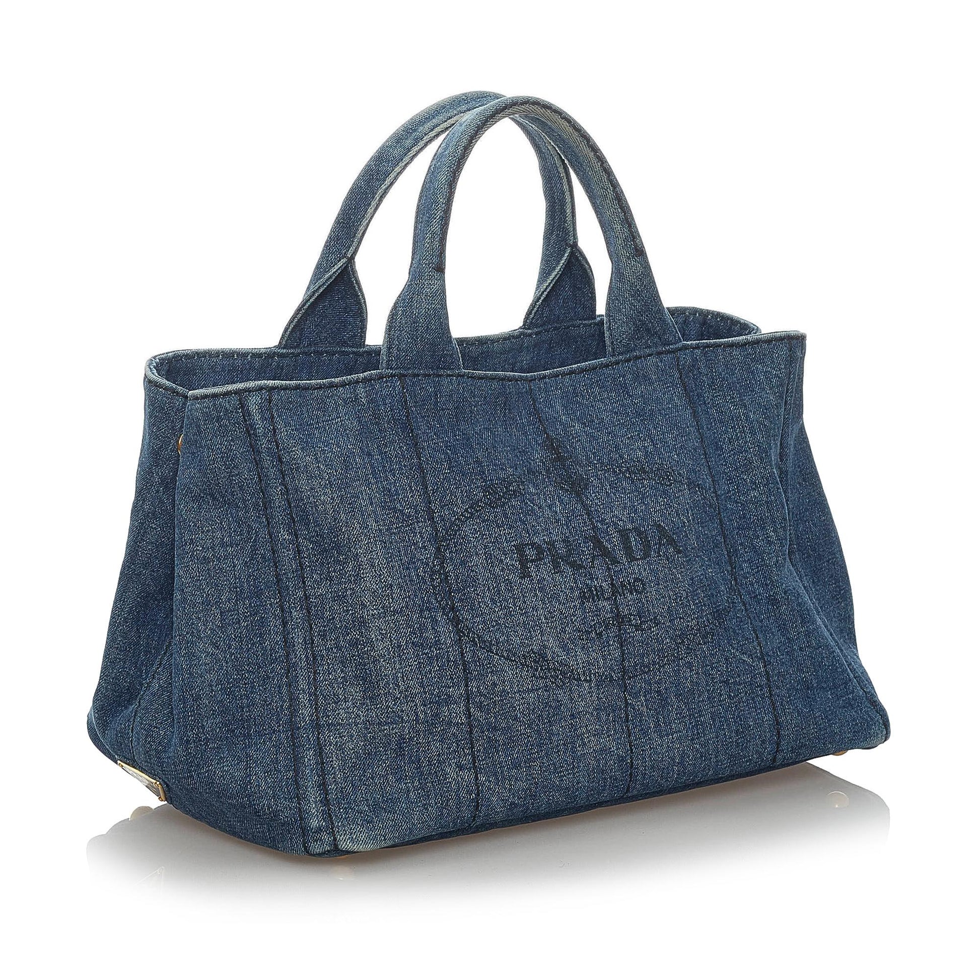 Prada Canapa Logo Denim Satchel (SHG-30503)