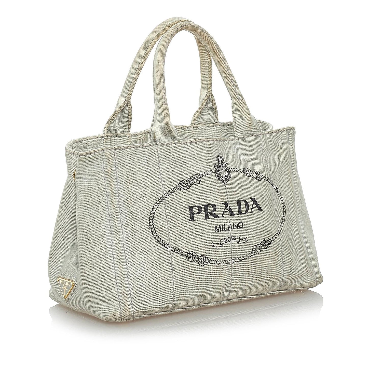 Prada Canapa Logo Denim Satchel (SHG-32767)