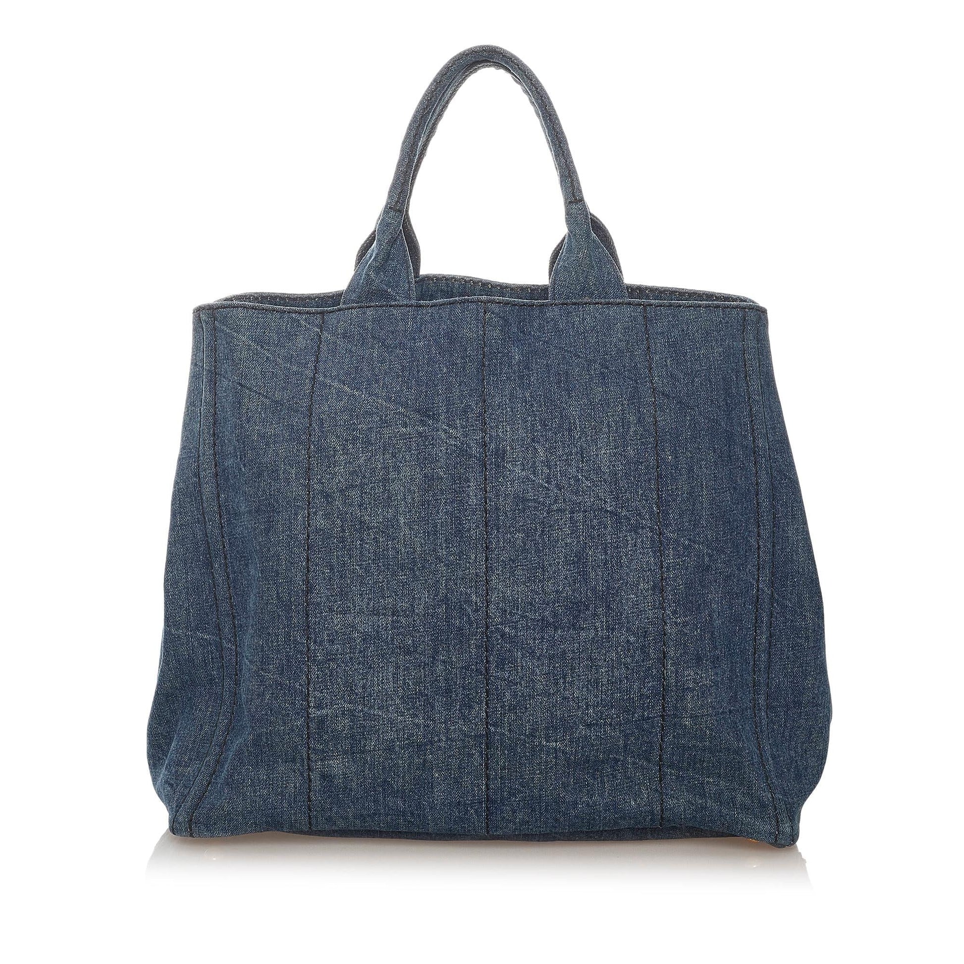Prada Canapa Logo Denim Tote Bag (SHG-27693)