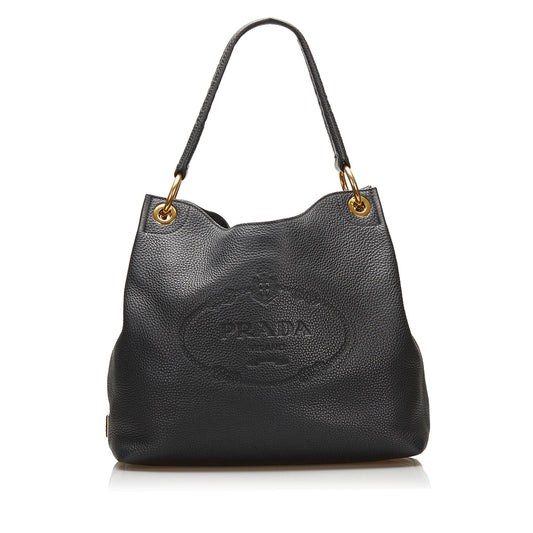 Prada Canapa Logo Vitello Phenix Shoulder Bag (SHG-35361)