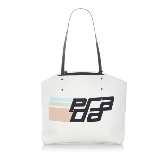 Prada Canapa Racing Logo Shopping Canvas Tote Bag (SHG-31191)