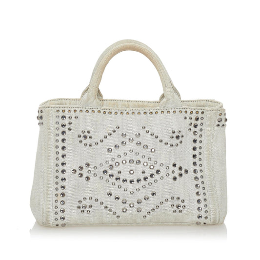 Prada Canapa Studded Canvas Satchel (SHG-28076)