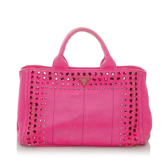 Prada Canapa Studded Canvas Satchel (SHG-30405)