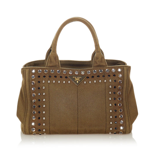 Prada Canapa Studded Canvas Satchel (SHG-31744)