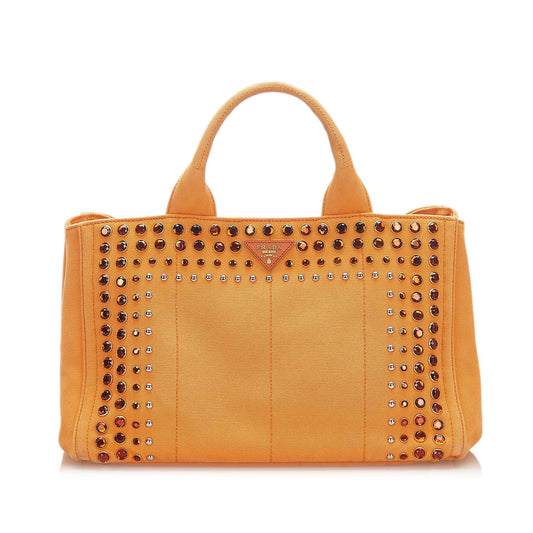 Prada Canapa Studded Canvas Satchel (SHG-32375)