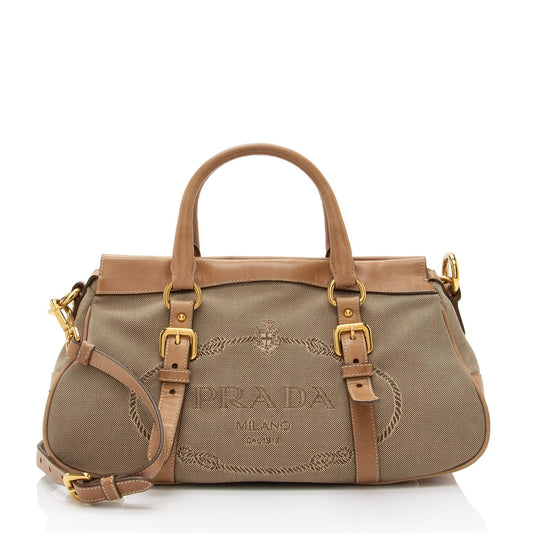 Prada Canvas Logo Satchel (SHF-pgvjOz)