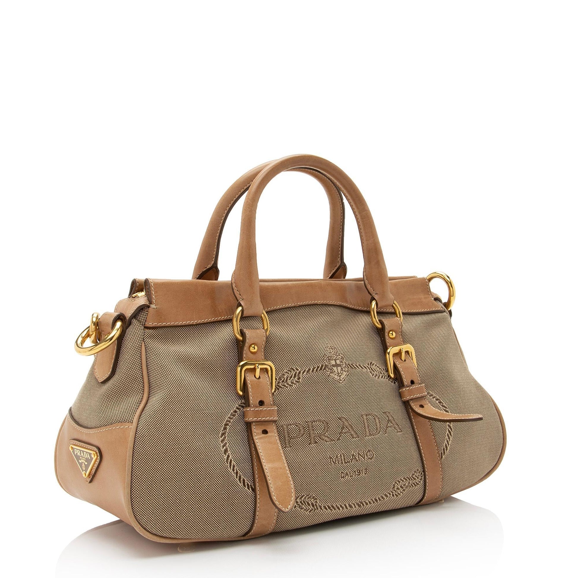 Prada Canvas Logo Satchel (SHF-pgvjOz)