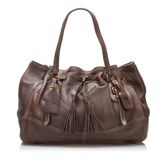 Prada Cervo Drawstring Leather Tote (SHG-37104)