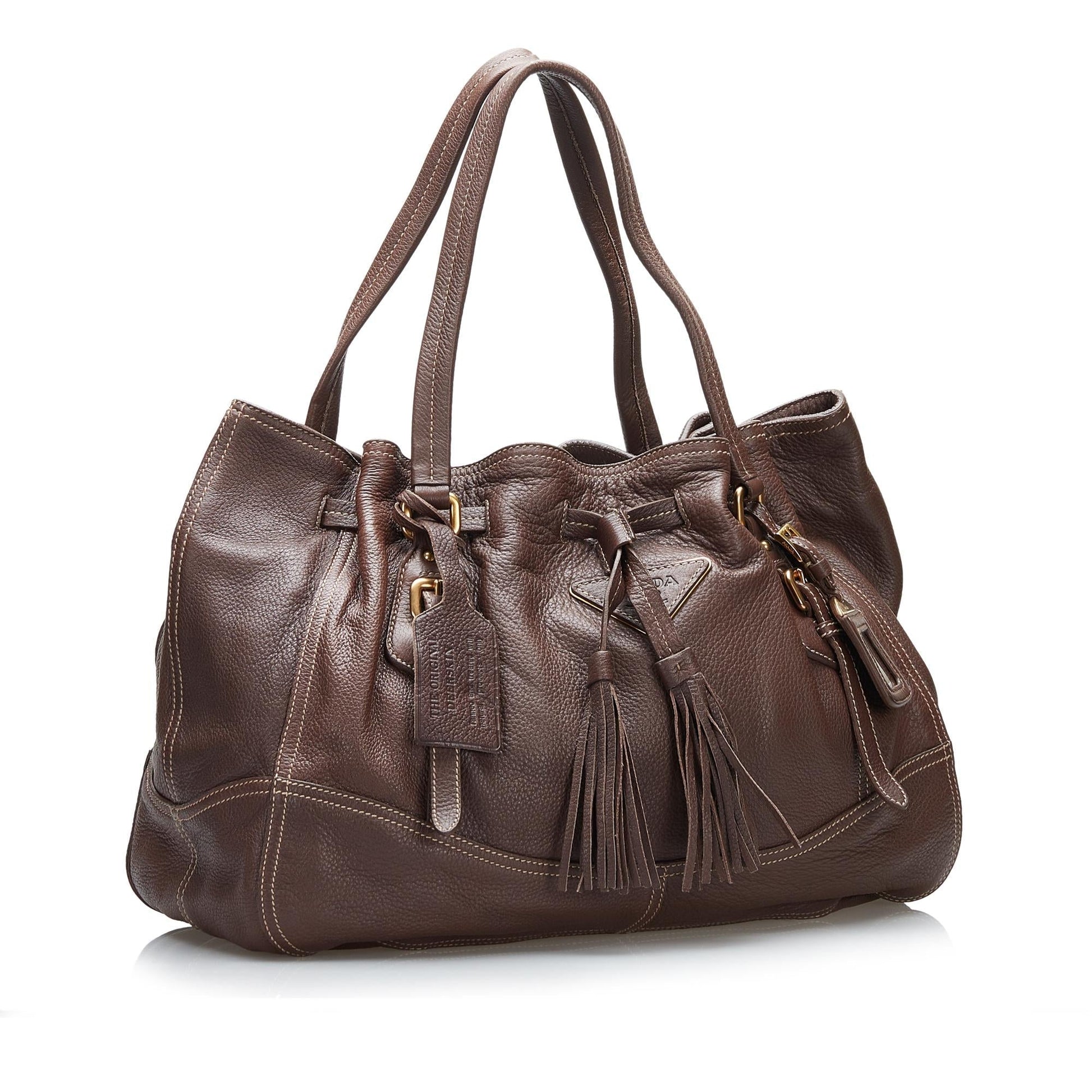 Prada Cervo Drawstring Leather Tote (SHG-37104)