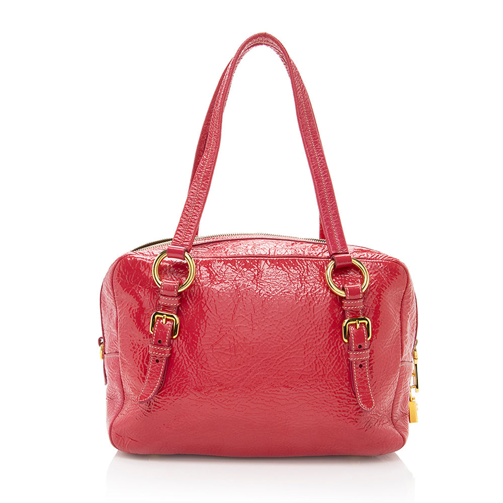Prada Crinkled Patent Leather Satchel - FINAL (SHF-17678)