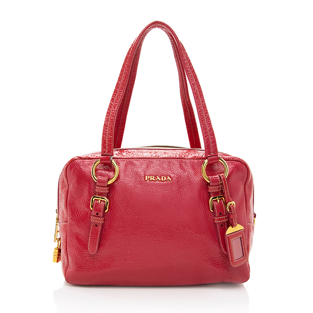 Prada Crinkled Patent Leather Satchel - FINAL (SHF-17678)