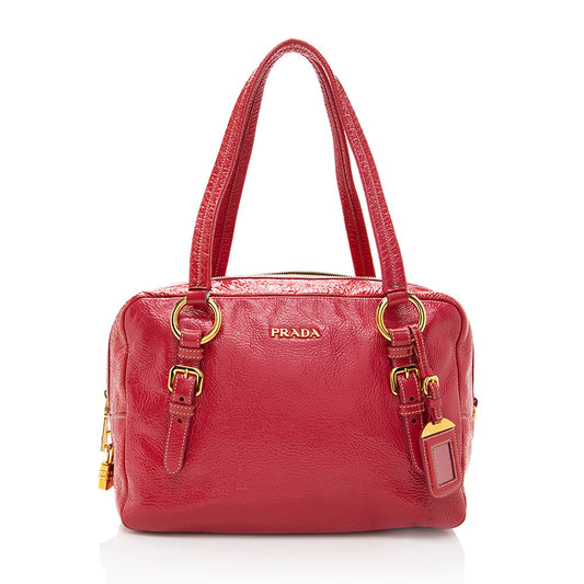 Prada Crinkled Patent Leather Satchel - FINAL (SHF-17678)