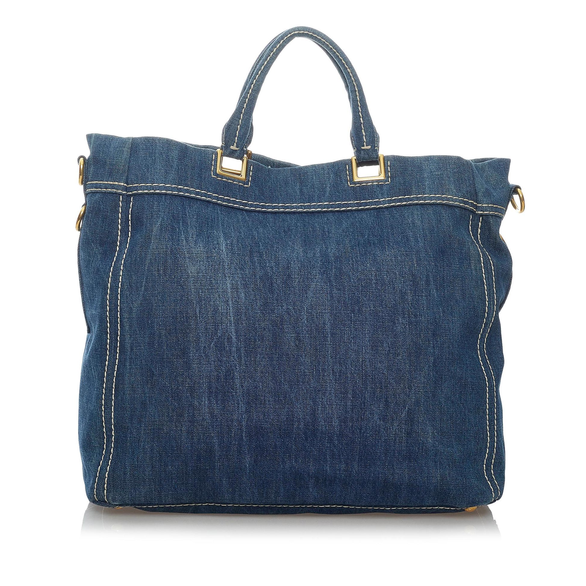 Prada Denim Logo Shopping Satchel (SHG-30000)