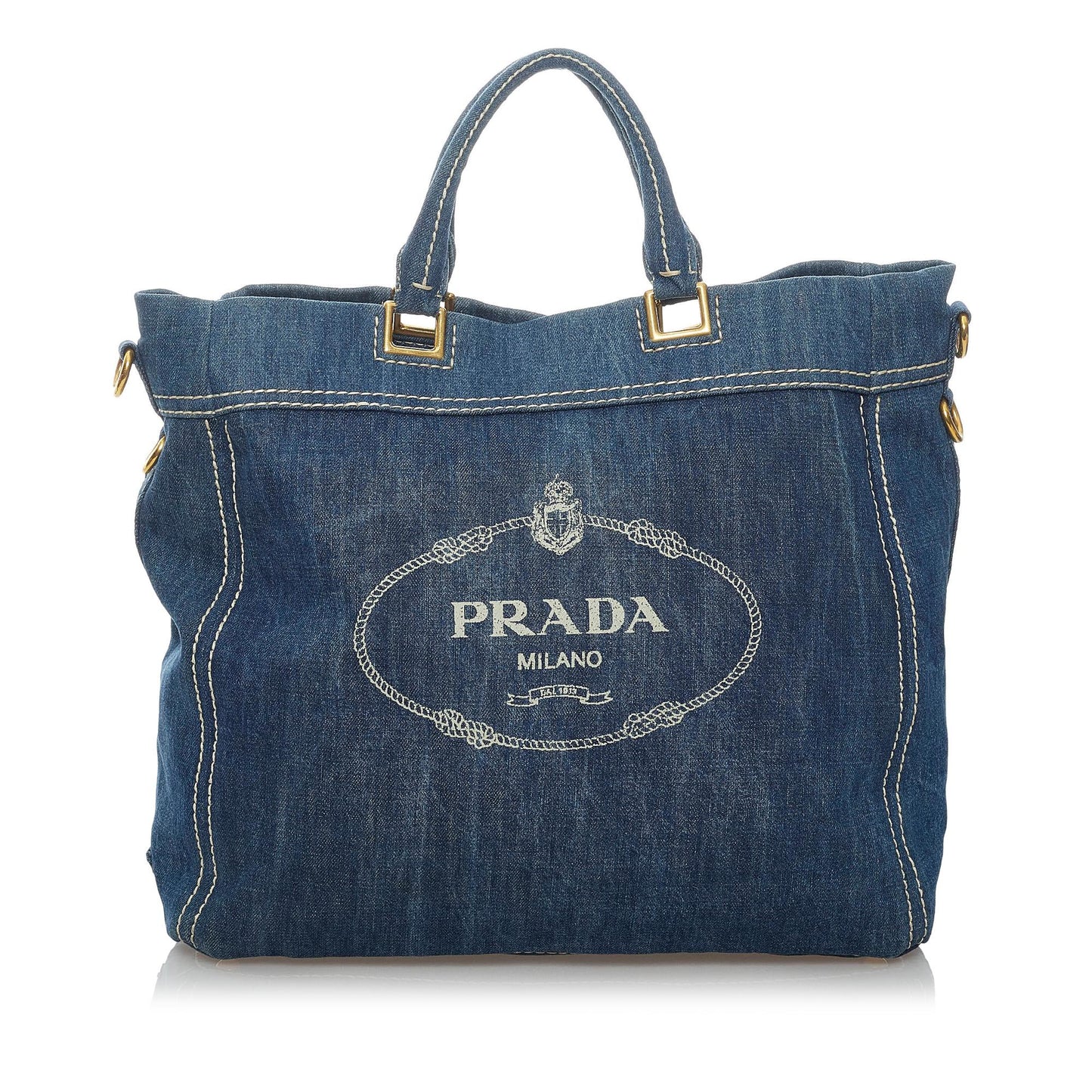 Prada Denim Logo Shopping Satchel (SHG-30000)