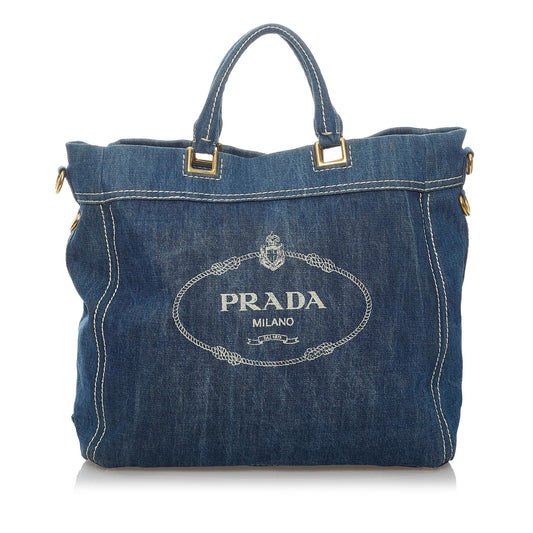 Prada Denim Logo Shopping Satchel (SHG-30000)