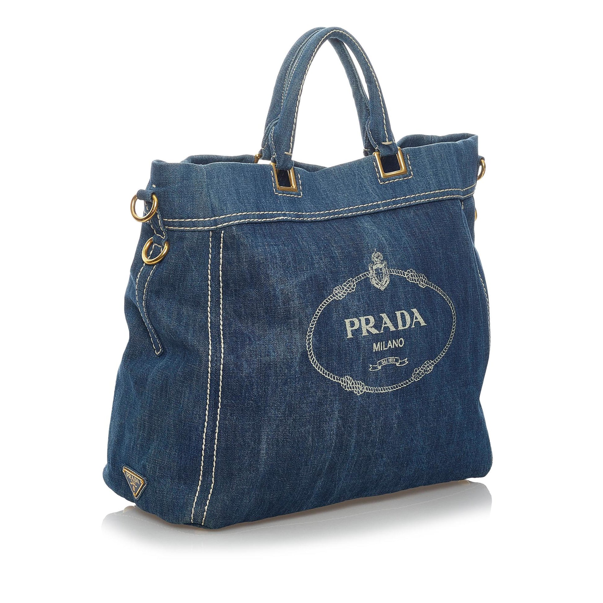 Prada Denim Logo Shopping Satchel (SHG-30000)