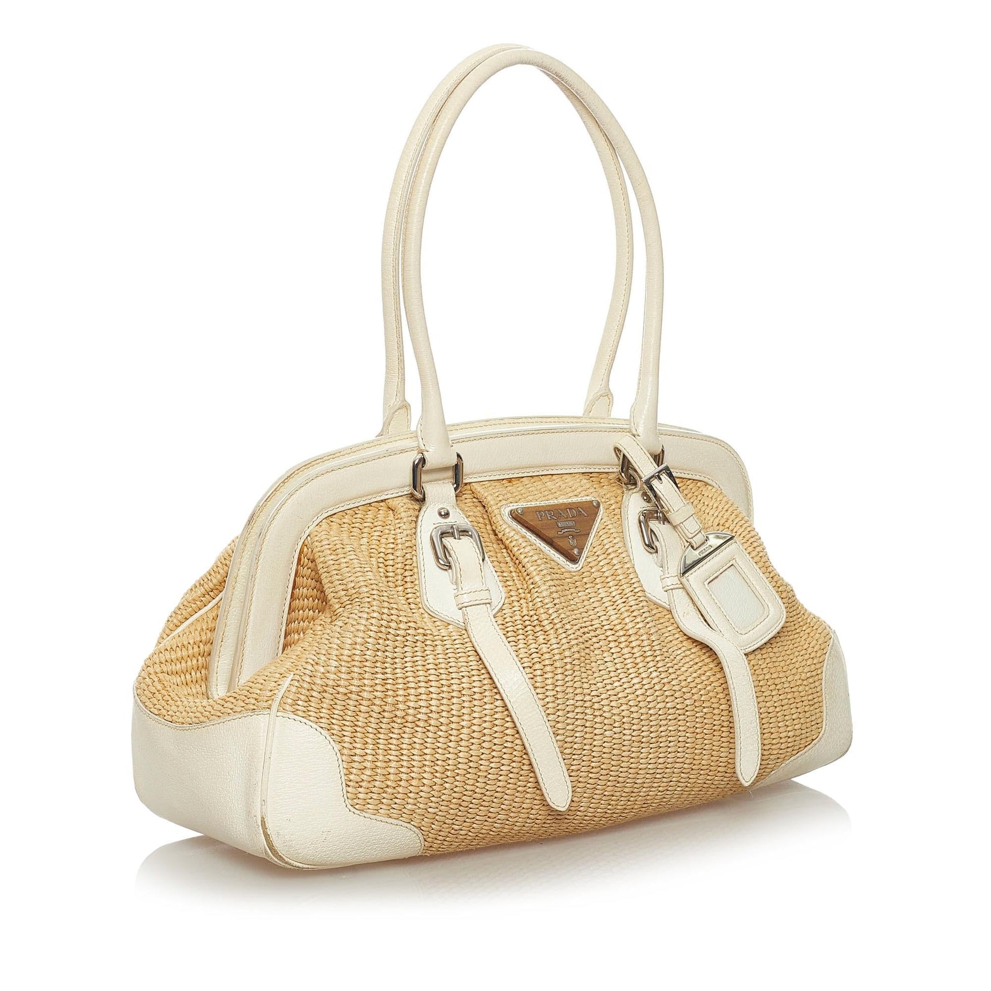 Prada Frame Raffia Shoulder Bag (SHG-29204)