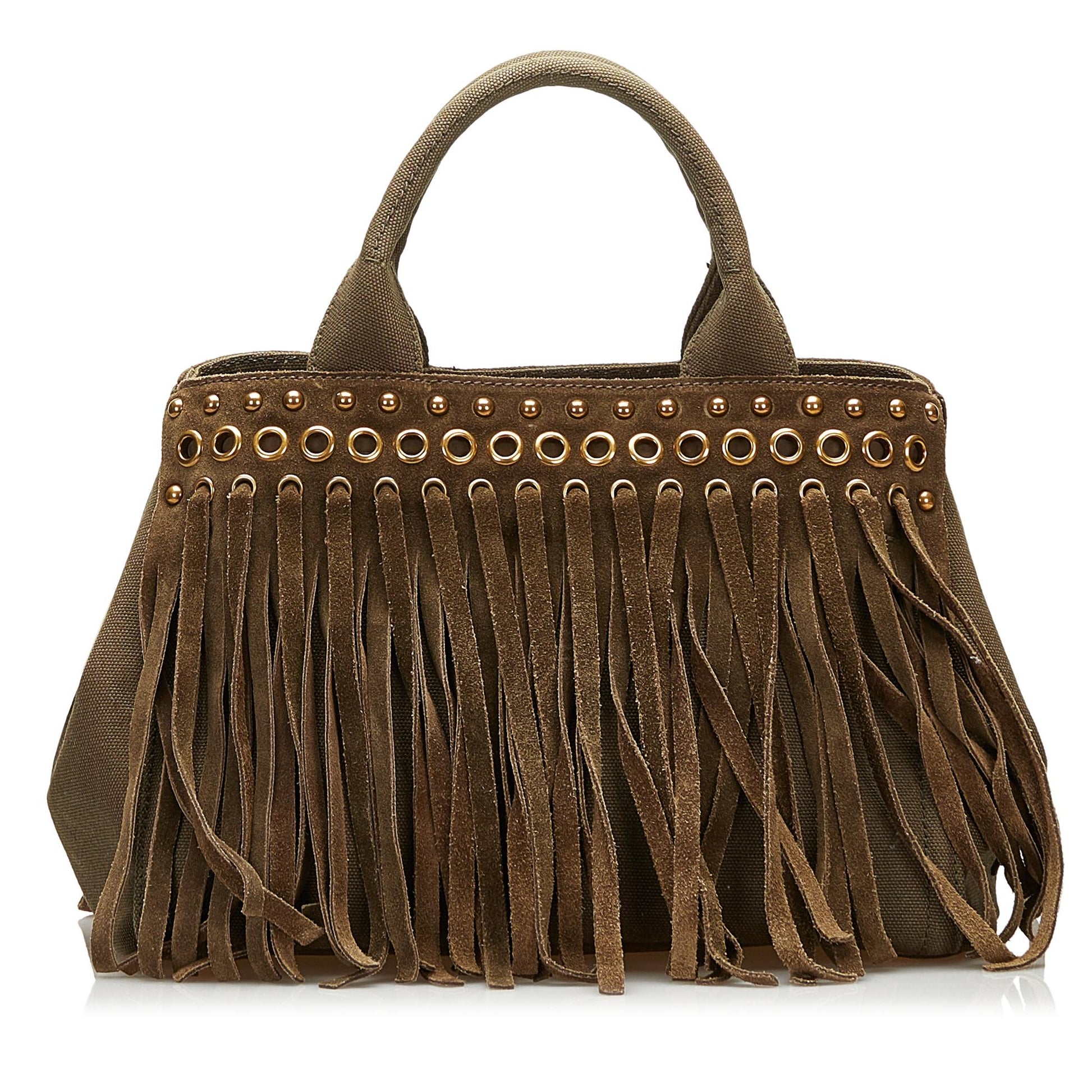 Prada Fringed Canapa Handbag (SHG-35713)
