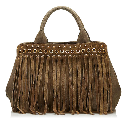 Prada Fringed Canapa Handbag (SHG-35713)