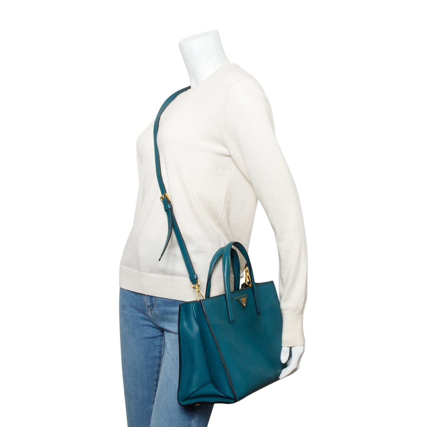 Prada Green Saffiano Soft Triple Pocket Convertible Tote