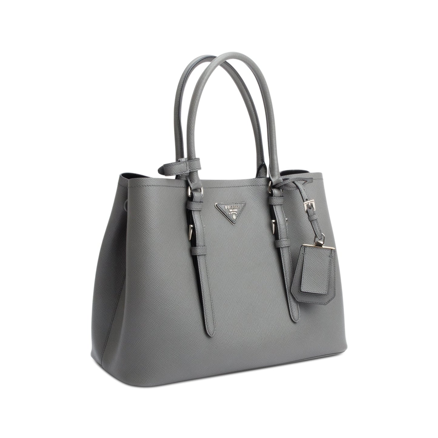 Prada Grey Saffiano Lux Medium Cuir Double Tote