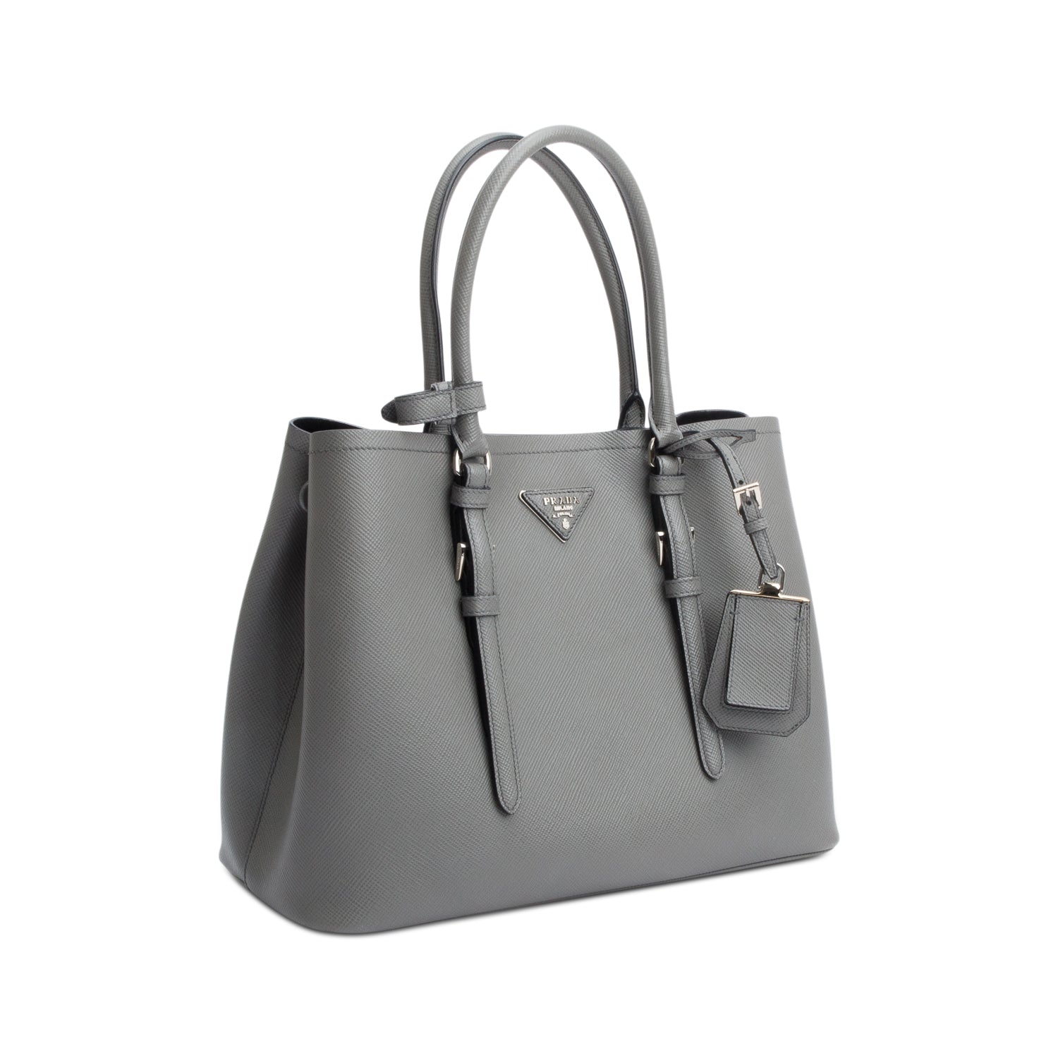 Prada Grey Saffiano Lux Medium Cuir Double Tote