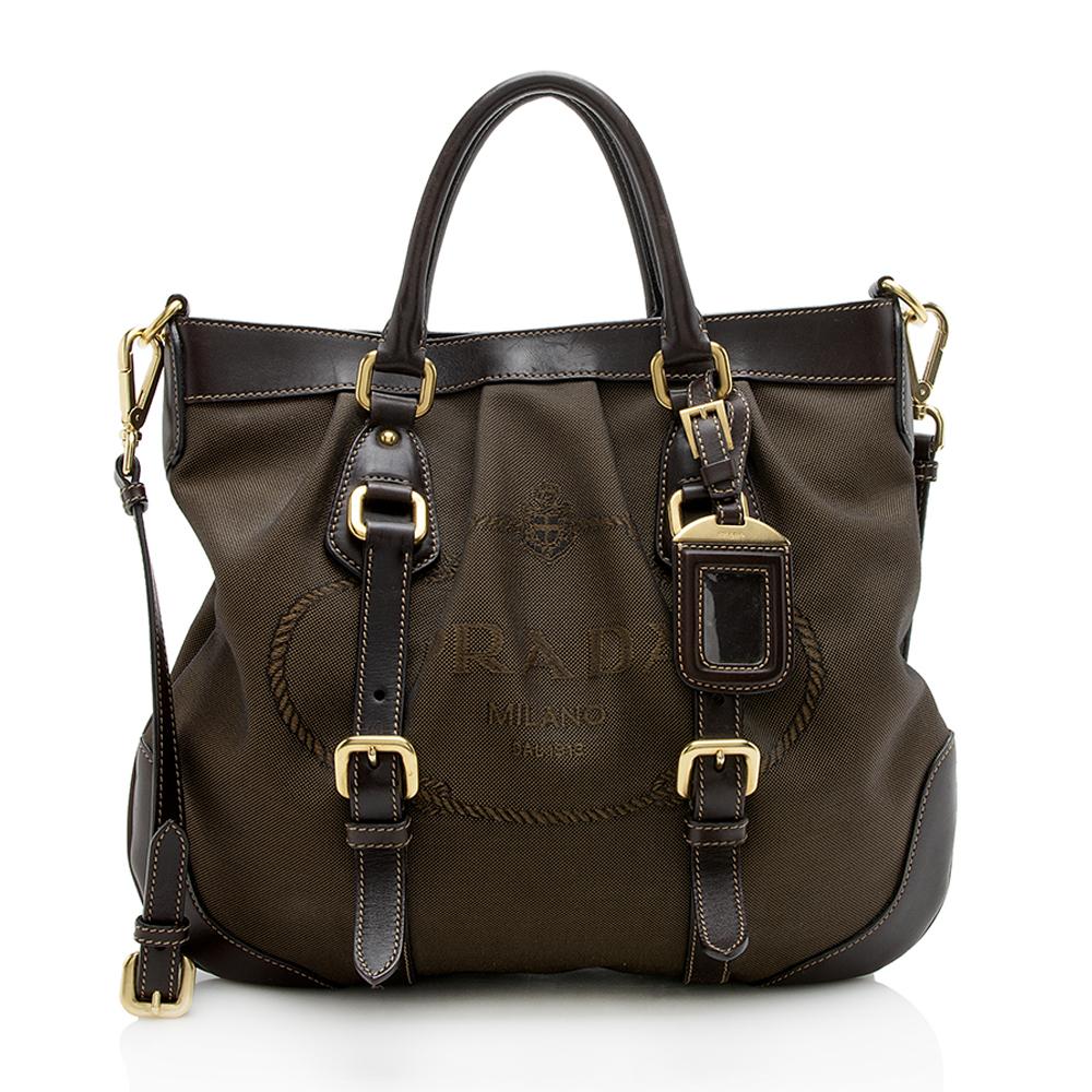 Prada Jacquard Leather Logo Pleated Tote  