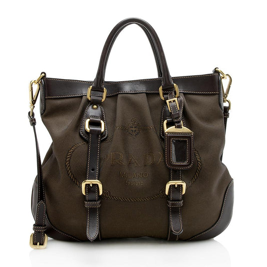 Prada Jacquard Leather Logo Pleated Tote  