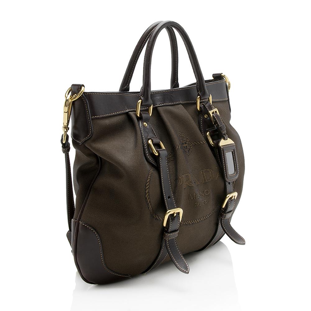 Prada Jacquard Leather Logo Pleated Tote  