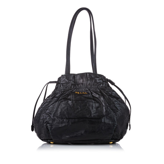 Prada Leather Drawstring Tote Bag  