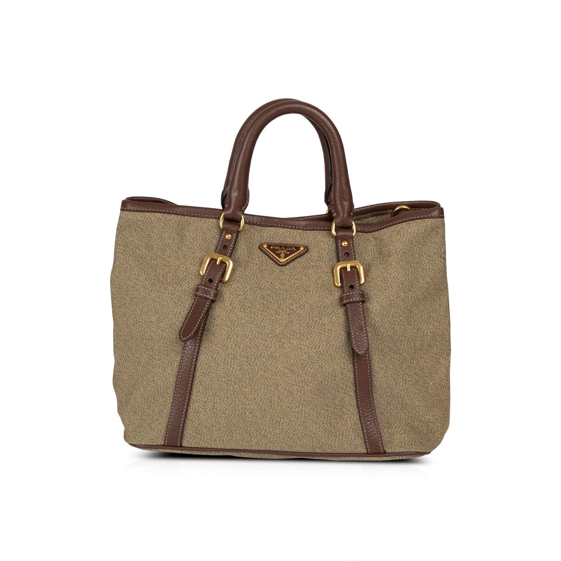 Prada Leather-Trimmed Canvas Tote
