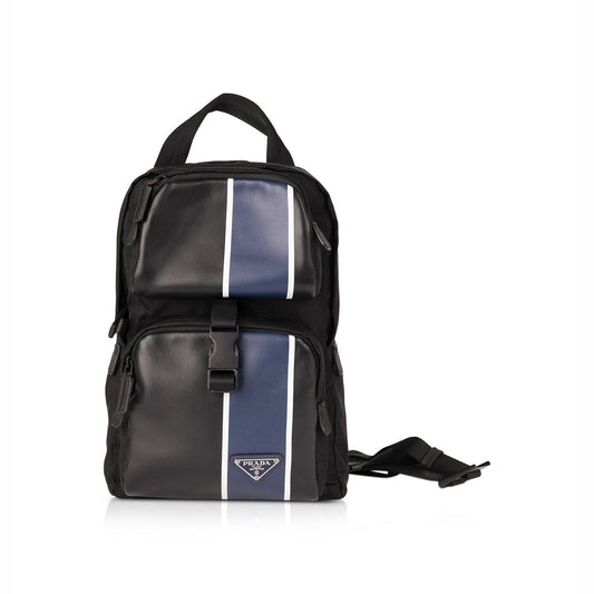 Prada Leather-Trimmed Tessuto Nylon Sling Backpack