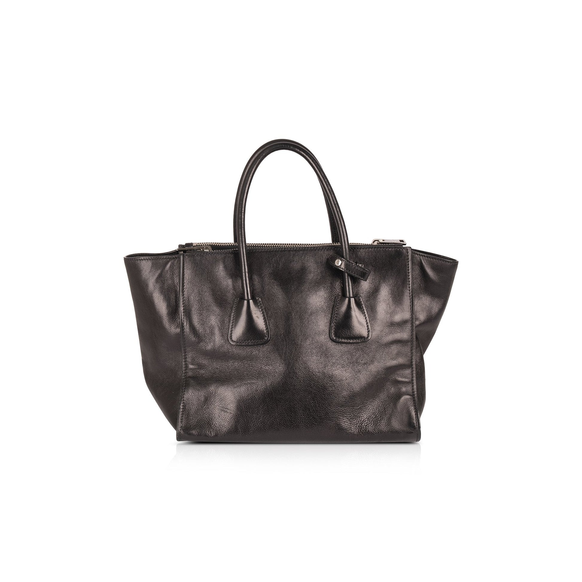 Prada Medium Black Glace Calf Twin Pocket Tote