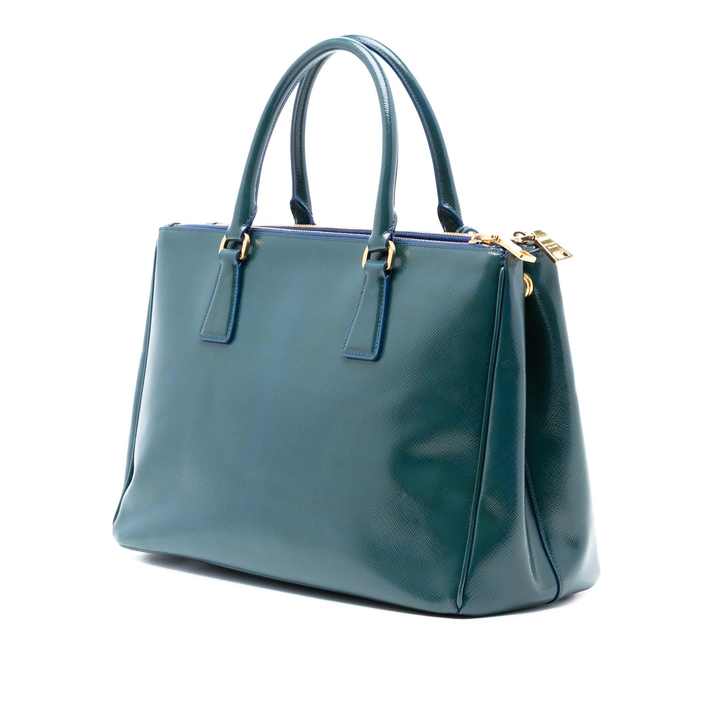 Prada Medium Saffiano Vernice Galleria Double Zip Satchel