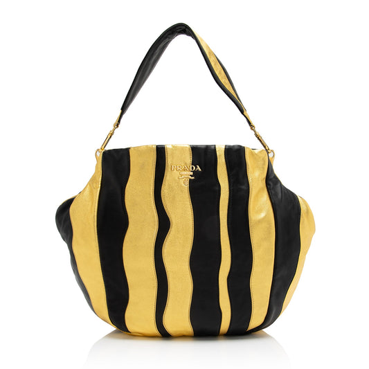 Prada Metallic Nappa Waves Medium Shoulder Bag (SHF-23173)
